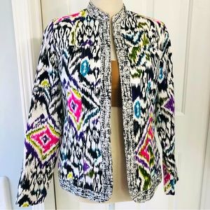 Silk Land collection blazer women’s Sz S multicolor ling sleeve 100% cotton